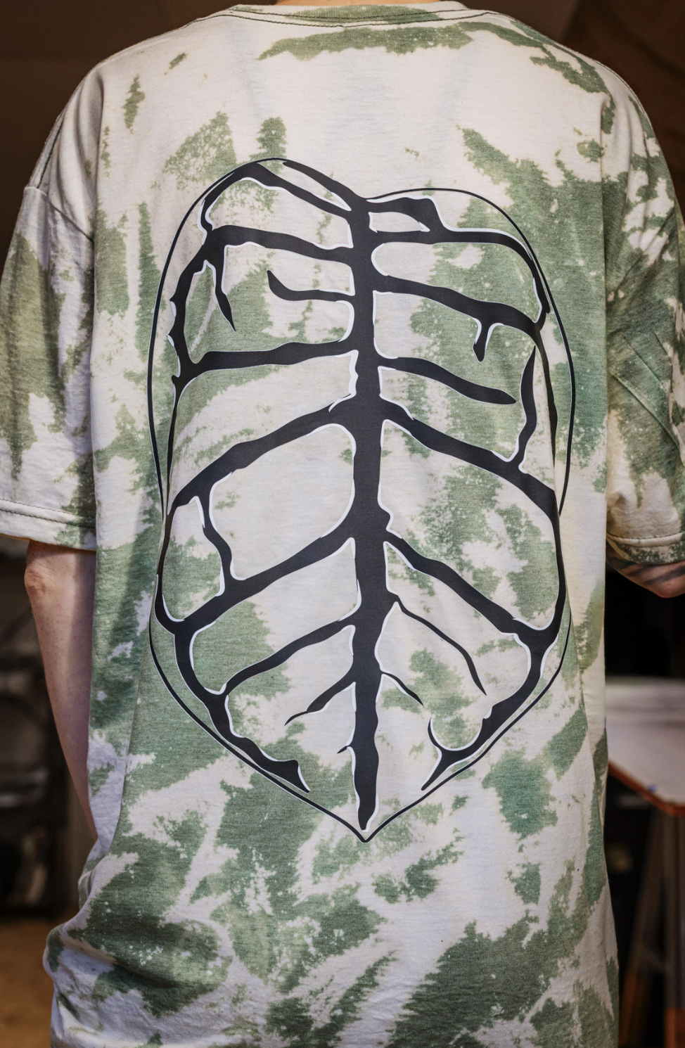 Glow-in-the-dark Hoya Ghost bleached t-shirt featuring rare plant design on unisex soft cotton tee, by RattTrap Artistry
