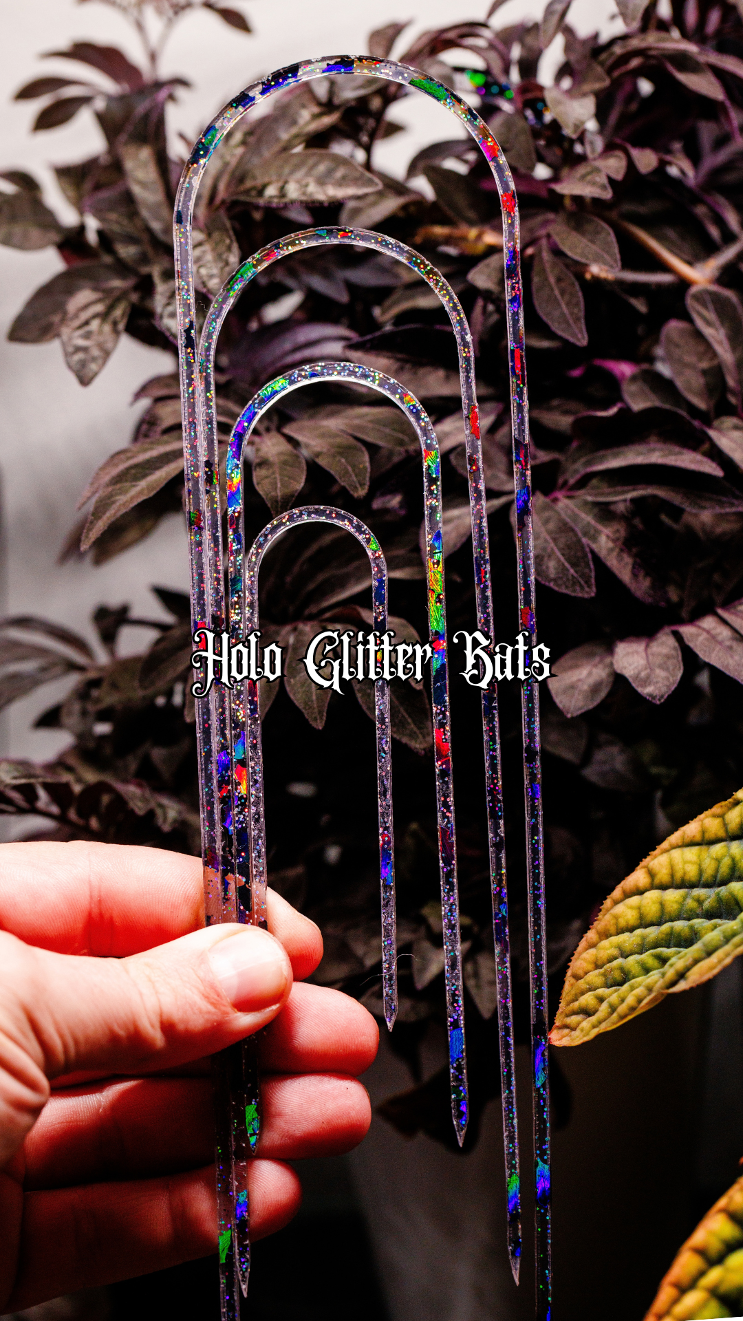 Holo Glitter Bats Slender - 10" - 4" Trellis