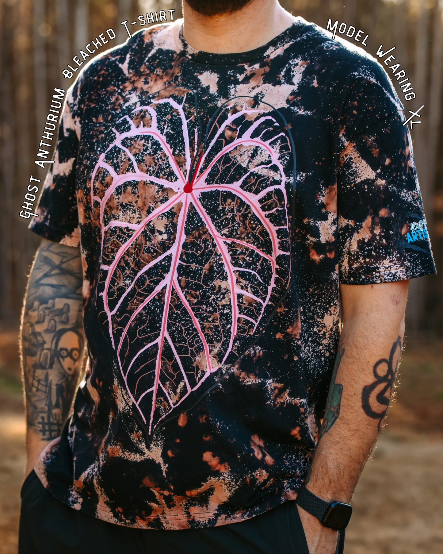 Alternative Bleached Ghost anthurium T-shirt for plant lovers. Shirt Created by RattTrap Artistry 