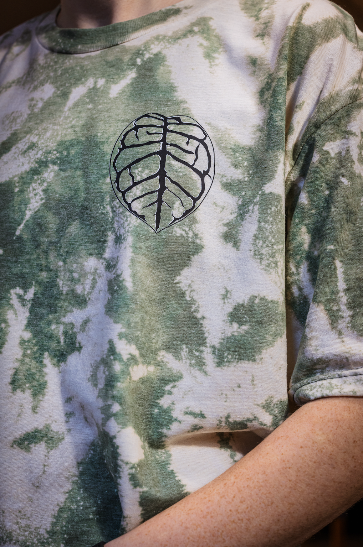 Glow-in-the-dark Hoya Ghost bleached t-shirt featuring rare plant design on unisex soft cotton tee, by RattTrap Artistry 